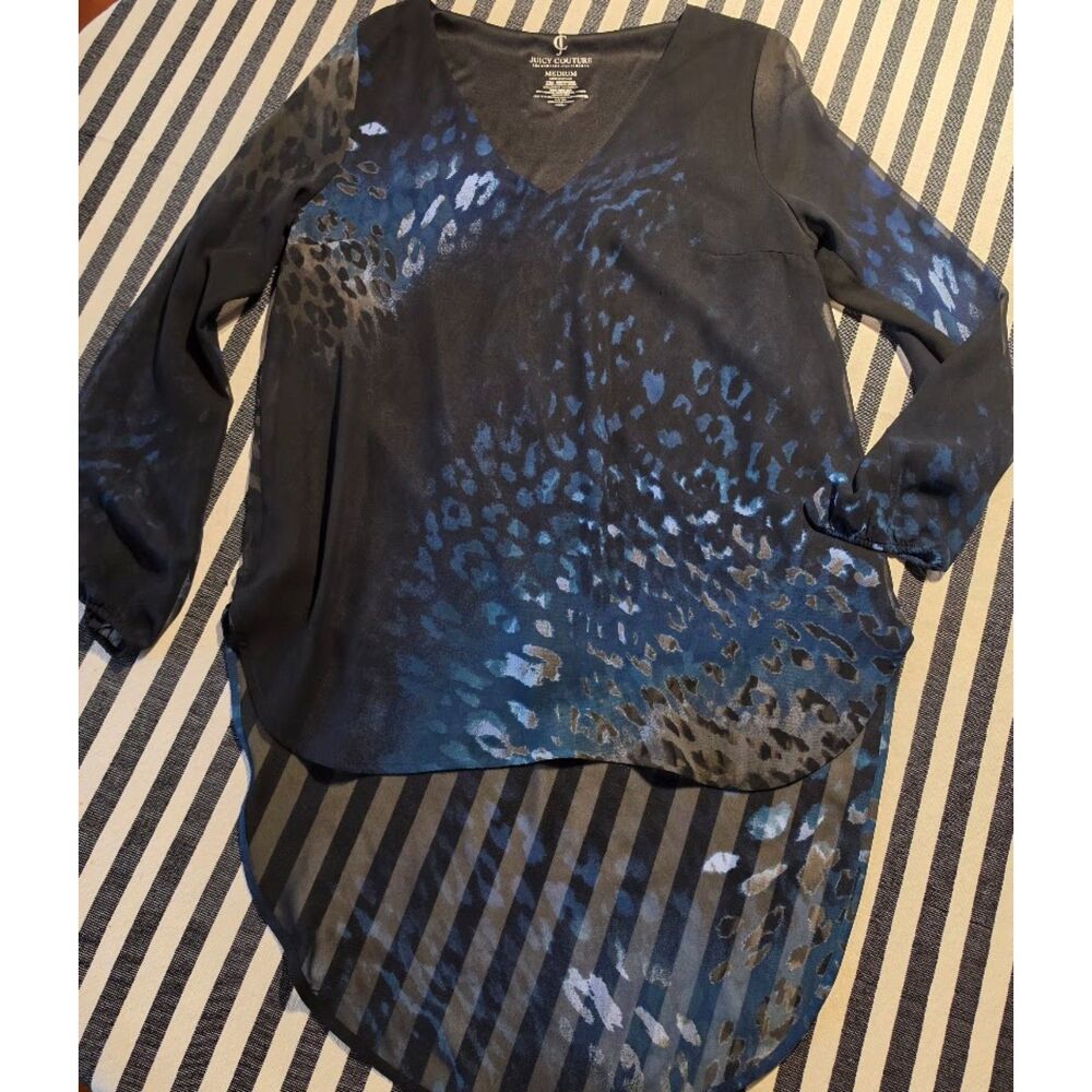 Juicy Couture Sheer Leopard Print Hi-Lo Blouse Size Medium SEE DESCRIPTION PHOTO